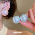 Blue and Pink Pearl Sheen Half Round Stud Earrings view 2