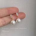 Silver Tone Clear Baguette Bar And Large White Pearl Drop Earrings view 4