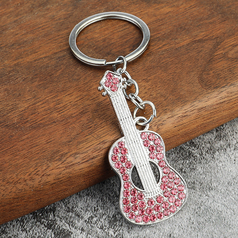 Rhinestone Guitar Metal Keychain Musical Instrument Charm