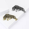 Gold Silver Tone Black Enamel Striped Tiger Brooch view 1