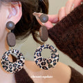 Brown Leopard Print Disc Drop Earrings in Three Bold Designs view 4
