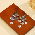 Blue and White Shell Disc Antique Tone Tassel Earrings view 3