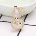 Pave Crystal Gourd Brooch With Scroll Handle and Floating Stone view 4