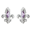 Silver Tone Purple Stone Fleur De Lis Iris Stud Earrings view 5