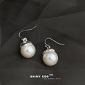 Silver Large Glass Pearl Cap Drop Earrings Pair Set view 6