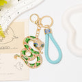 Rhinestone Snake Keychain Gold Metal Charm with Cord Options view 1