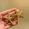 Textured Starfish Stud Earrings in Two Tones Statement Jewelry view 4
