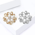 Openwork Pearl Flower Brooch With Curled Metal Petals view 3