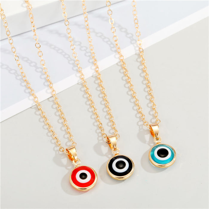 Gold Tone Round Resin Evil Eye Pendant Necklaces in Three Colors