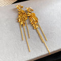 Wheat Leaf And Chain Tassel Clip On Earrings In Two Tones view 7