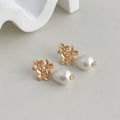 Matte Gold Flower Cluster Pearl Drop Stud Earrings view 4