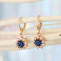 Gold Tone Round Crystal Halo Huggie Earrings in Green and Blue view 4