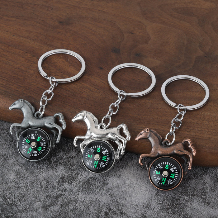 Horse Compass Metal Keychain in Six Color Finishes