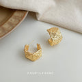 Gold Textured Geometric Chunky Huggie Hoop Earrings Pair view 4