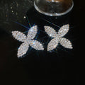 Crystal Four-Petal Flower Stud Earrings in Two Tones view 7