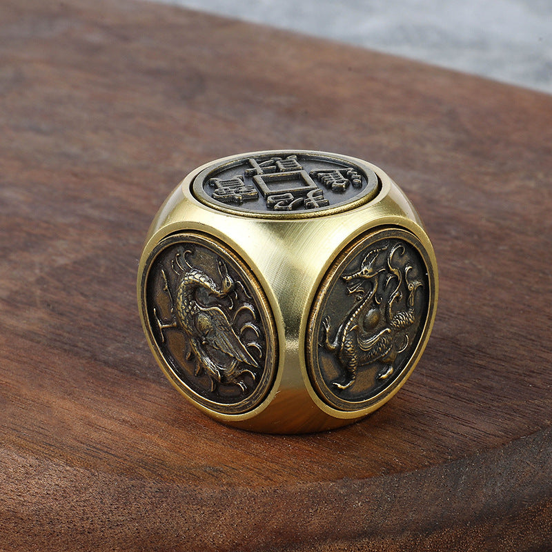 Brass Mythical Beast Rotating Cube Fidget Keychain Chinese Style Ornament