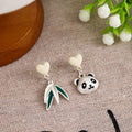 Asymmetric Panda Bamboo Leaf Drop Earrings Heart Studs view 4