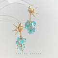 Gold Tone Shell Aqua Glass Chip Cluster Earrings In Clip And Stud Styles view 4
