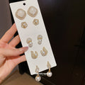 Gold Tone Pearl and Crystal Stud Earring Set of Ten Pairs view 3
