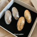 Textured Oval Metal Statement Stud Earrings For Women view 2