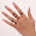 Round Zircon Open Ring in Rose Red or Emerald Green view 3