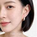 Gold Tone Clear Baguette Stone Fringe Huggie Hoop Earrings view 2