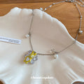Silver Tone Yellow Crystal Flower Pendant Necklace view 2