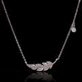 Crystal Leaf Bar Pendant Necklace in Silver Tone with Clear Crystal Details view 1