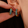 Turquoise Zircon Pave Latch Hoop Earrings Gold Steel Sizes view 4