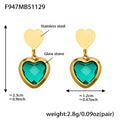 Heart Glass Stone Earrings Long Necklace Color Set view 7