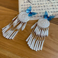 Blue Butterfly Silver Filigree Tassel Duckbill Hair Clip view 6