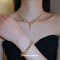 Gold Multicolor Crystal Pearl Necklace Bracelet Drop Earrings view 4