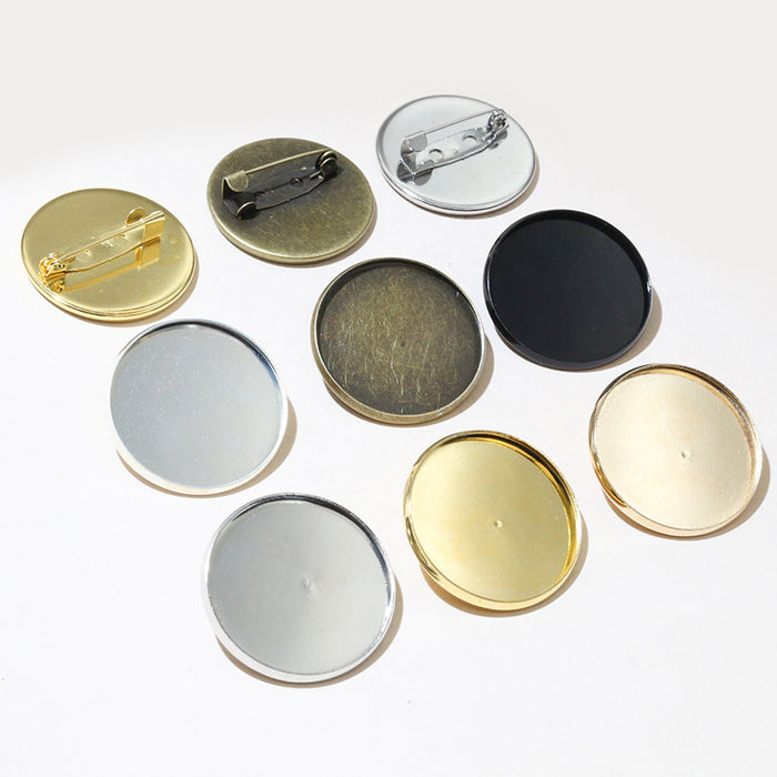 Round Cabochon Brooch Blank Settings in Mixed Finishes