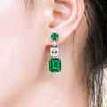 Three-Tier Rectangular Stone Long Earrings In Green Or Yellow view 3