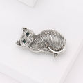 Striped Sitting Cat Brooch in Silver and Bronze Tones view 4