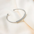 Silver Open Cuff Coil Bracelet Ball Ends Metal Bangle view 6