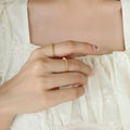 Seven Stone Geometric Open Adjustable Rings Gold Steel view 4