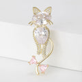 Large Crystal Cat Brooch With Curved Tail and Bow Accent view 2