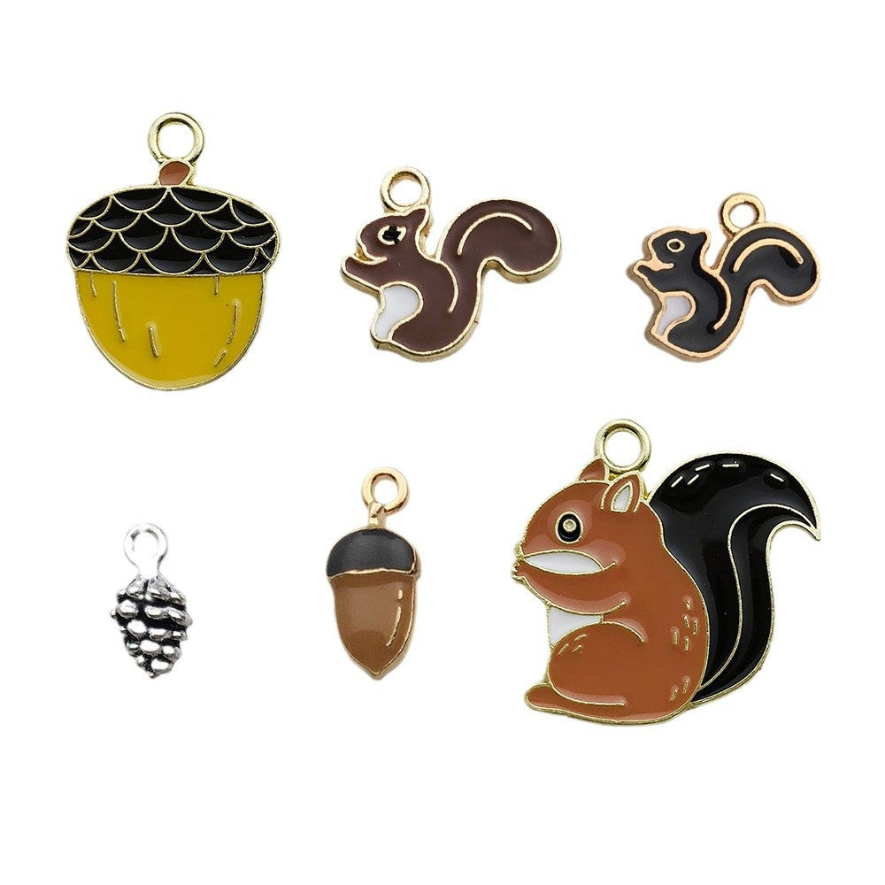 Enamel Zinc Alloy Squirrel Pine Cone Charm Pendant for DIY Earring Keychain Jewelry Making