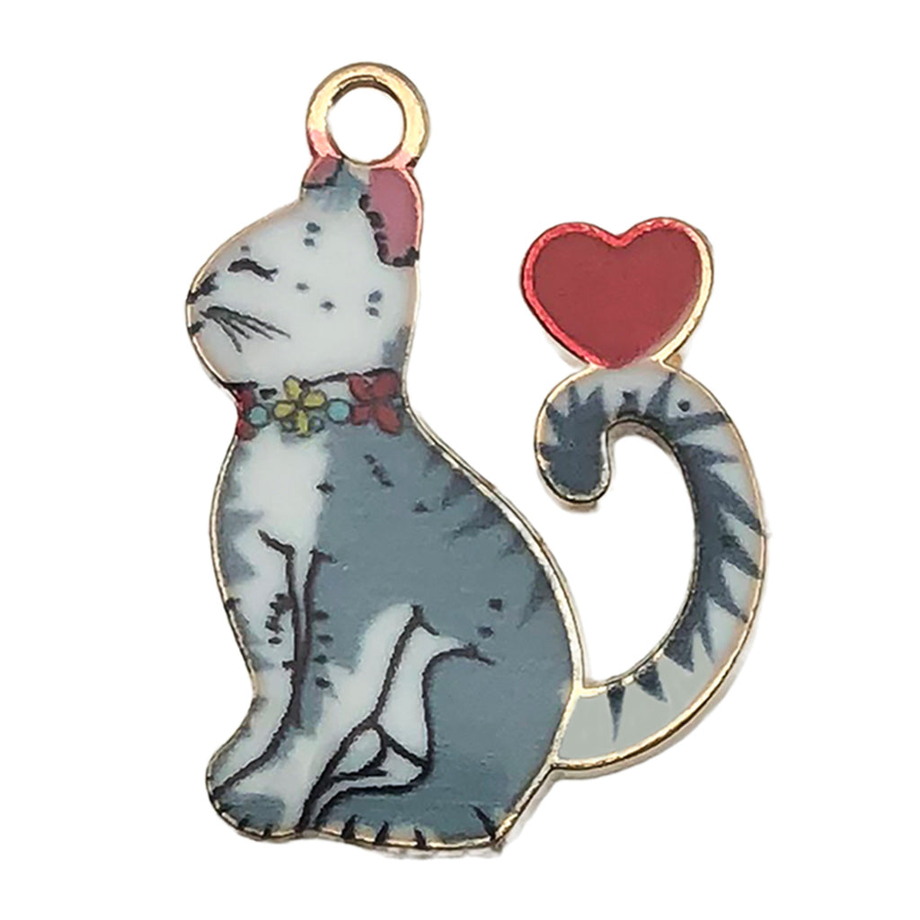Zinc Alloy Printed Cute Cat Charm Pendant for DIY Bracelet Keychain Earrings