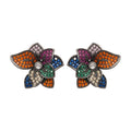Multicolor Crystal Flower Stud Earrings With Polished Metal Tone Details view 5
