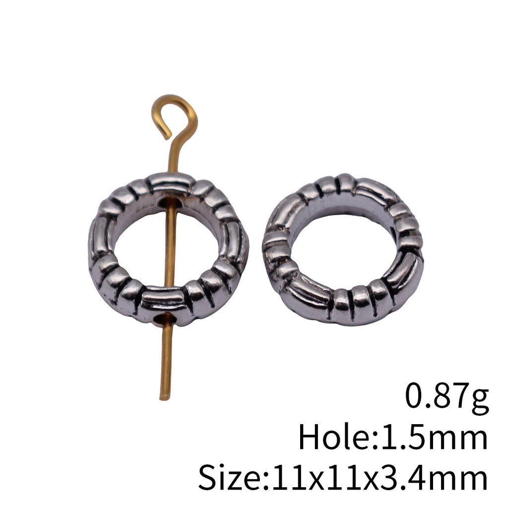 11x11x3.4mm 0.87g Antique Silver Zinc Alloy Textured Round Ring Loose Metal Beads for Bracelet Making