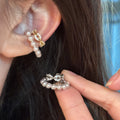 Pearl and Crystal Hoop Ear Cuffs in Gold and Silver Tones view 1