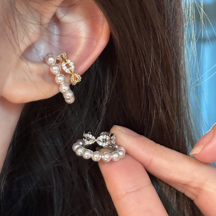 Pearl and Crystal Hoop Ear Cuffs in Gold and Silver Tones