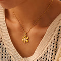 Flower Pendant Necklace Imitation Pearl Stainless Steel Chain view 1