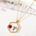 Gold Tone Hexagon Resin Pressed Flower Pendant Necklaces in Seven Designs view 7