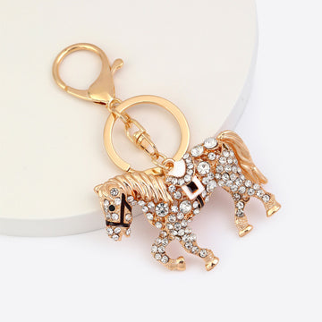 Rhinestone Horse Keychain Gold Tone Metal Charm 2 Styles