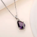 Silver Tone Purple Teardrop Crystal Pendant Necklace view 3