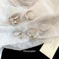 Polished Sculptural Metal Ring Set Five Pieces 2 Tones view 4