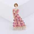 Enamel Lady in Gown Brooch Rhinestones Red Pink or Teal view 7